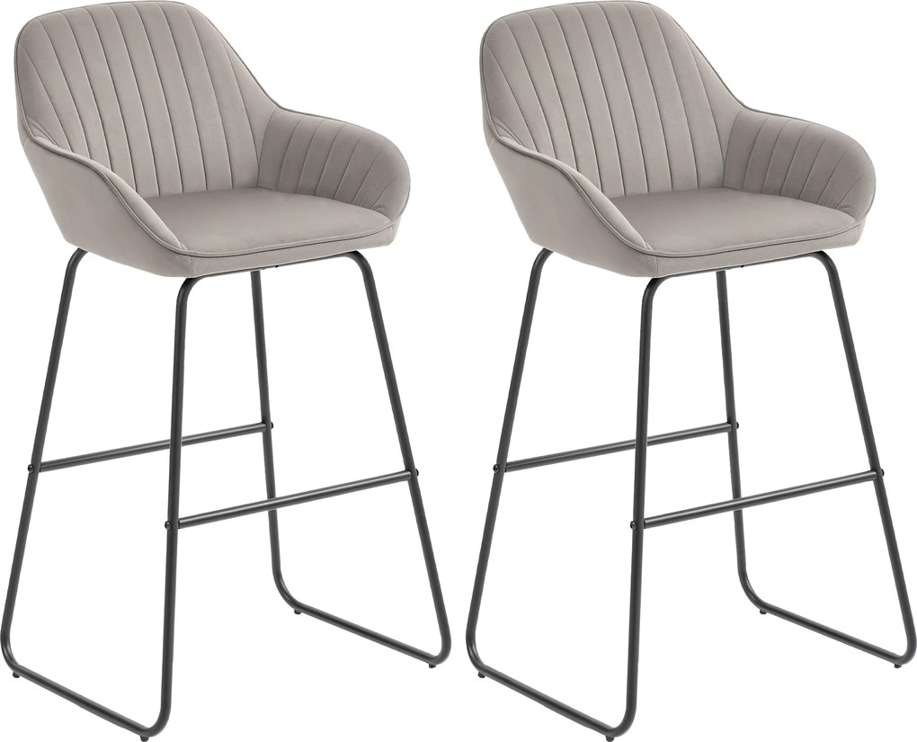 HOMCOM Conjunto de 2 banquetas, Banquetas com revestimento têxtil e espuma, Banquetas estofadas com pernas metálicas, Cinza | Aosom Portugal