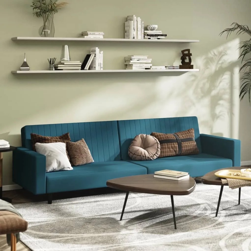 vidaXL Sofá-cama de 2 lugares veludo azul