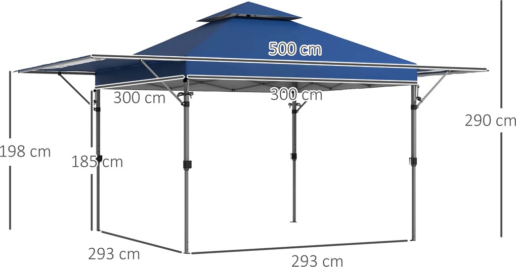 Tenda pop-up dobrável para jardim, 5 x 3 m, em tecido Oxford com 2 paredes ajustáveis, incluindo saco de transporte com Rodas azul