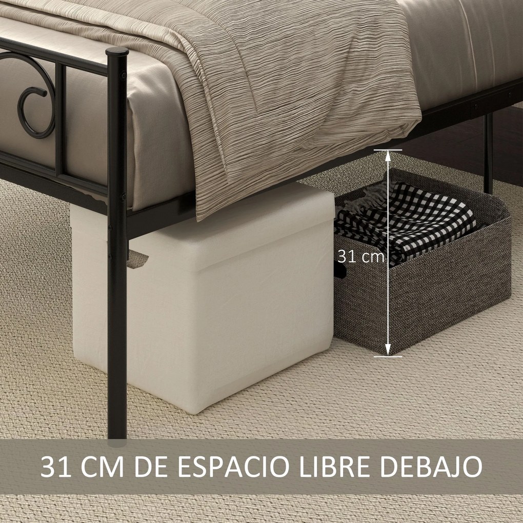 Estrutura de Cama Individual de Metal 31cm para Colchão 90x190cm com C