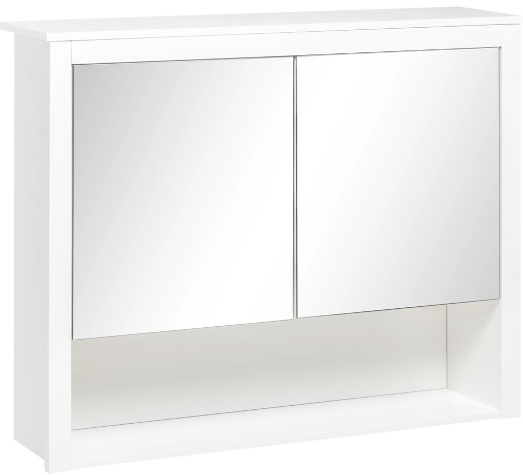 HOMCOM Armário de Parede para Casa de Banho com Espelho 2 Portas e Prateleira de Armazenamento 80x20x65cm Branco