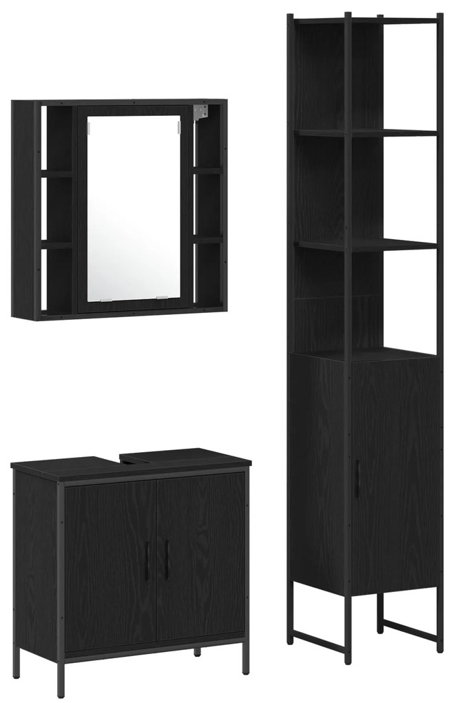 Armário de Pia para Casa de Banho vidaXL Carvalho Preto 60x30x60 cm Ma