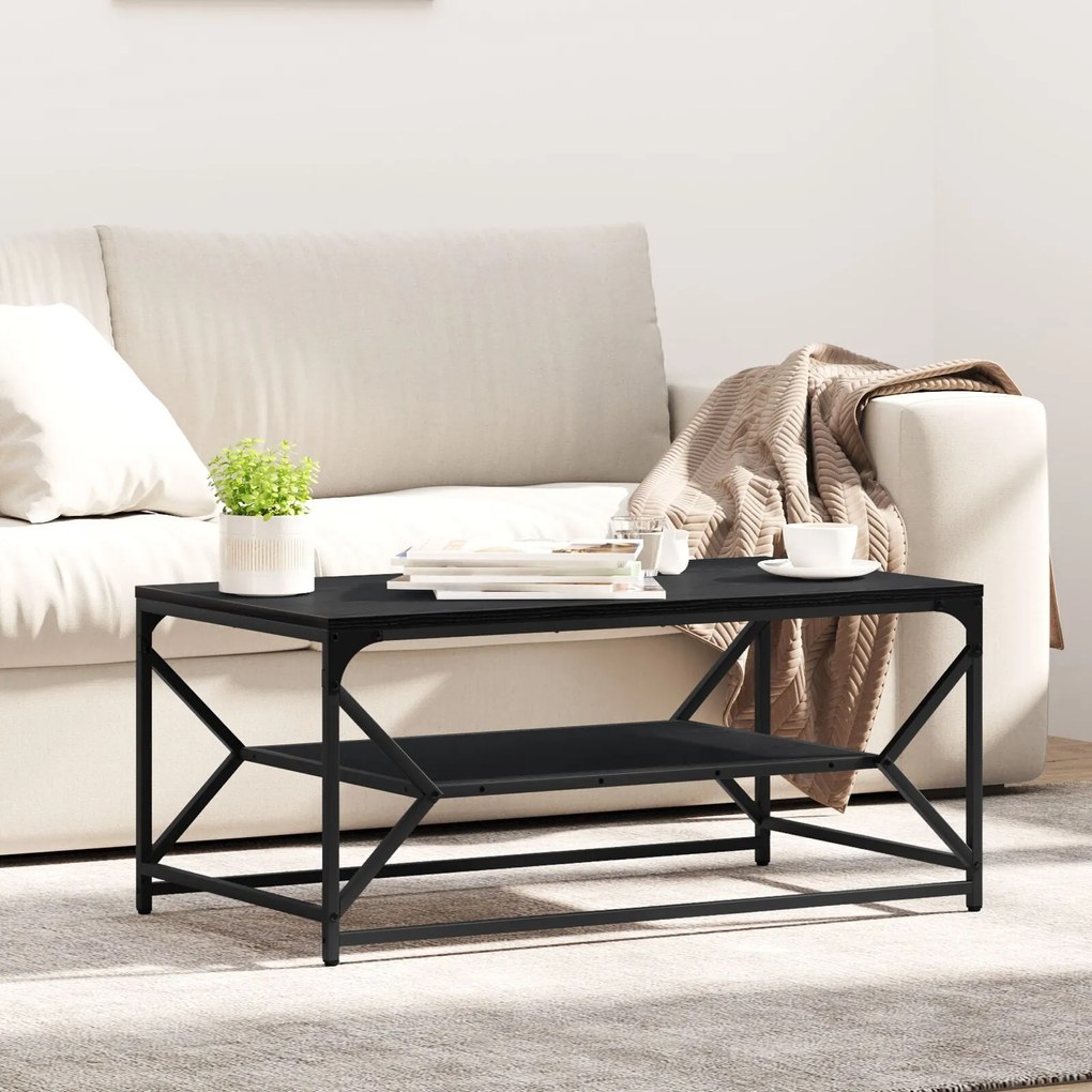 mesa de centro com prateleira Carvalho Preto 90x50x40 cm Madeira Engen