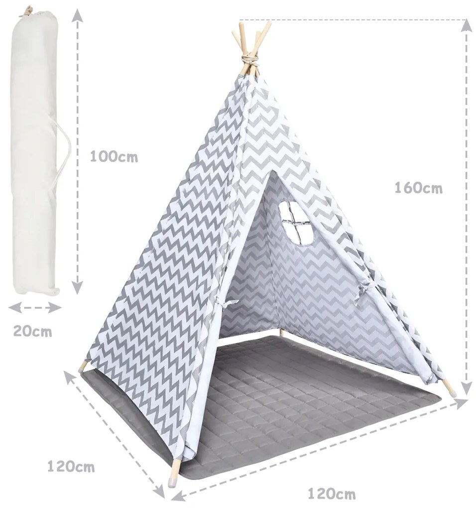 Tenda Portátil de Algodão para Crianças com Espessa Almofada de Pinho e Saco de Poliéster em estilo indiano para brincar e dormir 160 x 120 x 120 cm Branco