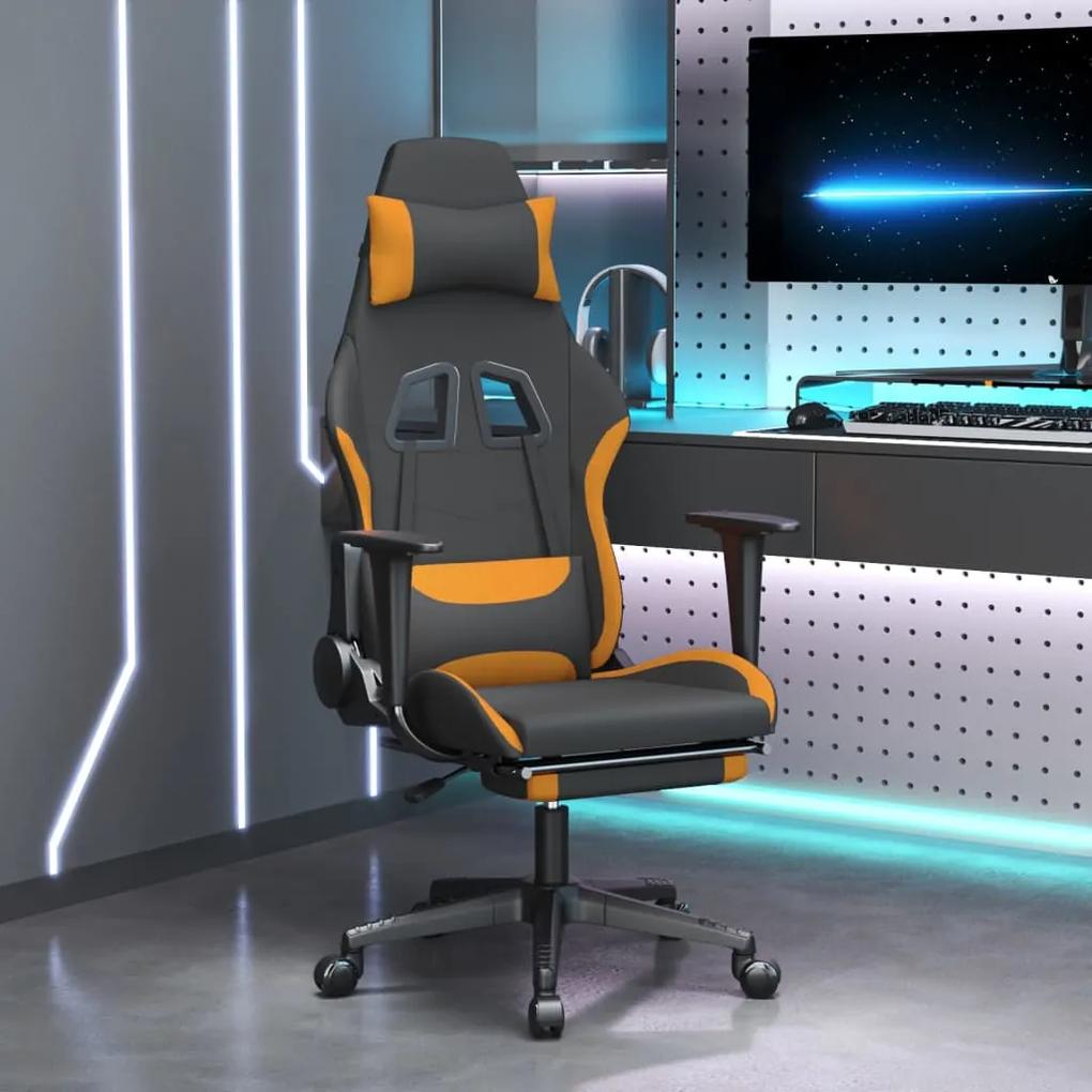Cadeira Gaming Reclinável com Apoio de Pés em Tecido - Preto e Laranja