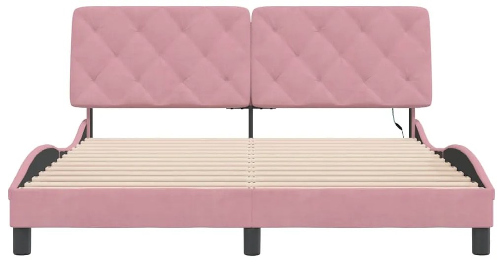 Estrutura de cama c/ luzes LED 160x200 cm veludo rosa