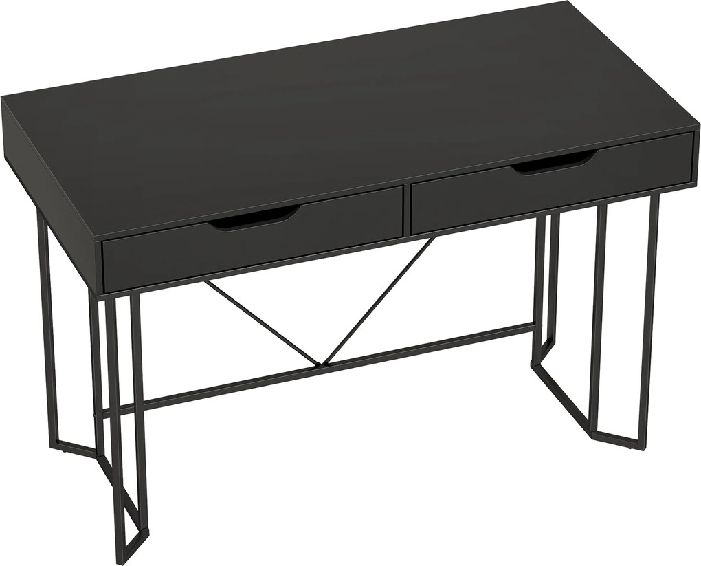HOMCOM Mesa de Computador Compactar com 2 Gavetas Secretária com Amplo Tampo 120x60x77 cm Preto | Aosom Portugal