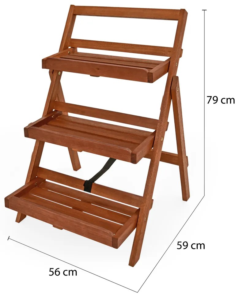 Suporte em forma Escada para flores 79x56x59 cm, 3 degraus, acácia com certificação FSC® Castanho