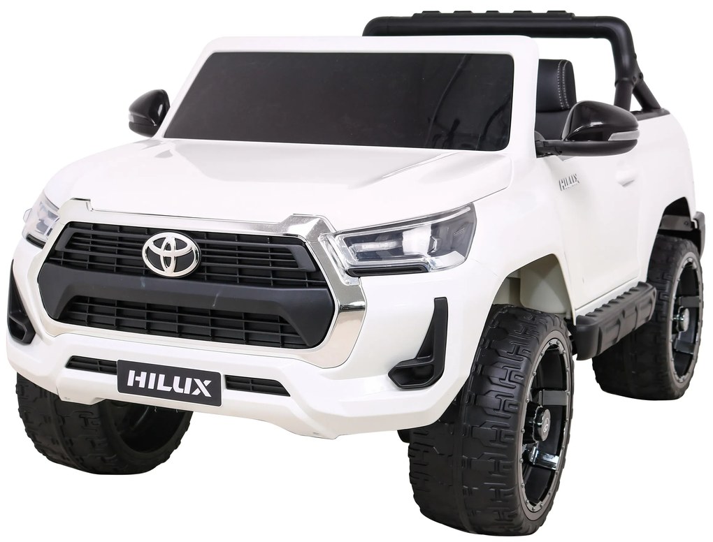 Carro elétrico para Crianças Toyota Hilux 12V 4x4 Rodas Espuma EVA, Assento couro ecológico Branco