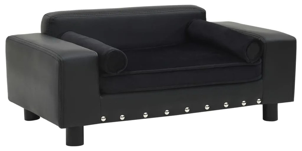 Sofá para cães 81x43x31 cm pelúcia e couro artificial preto