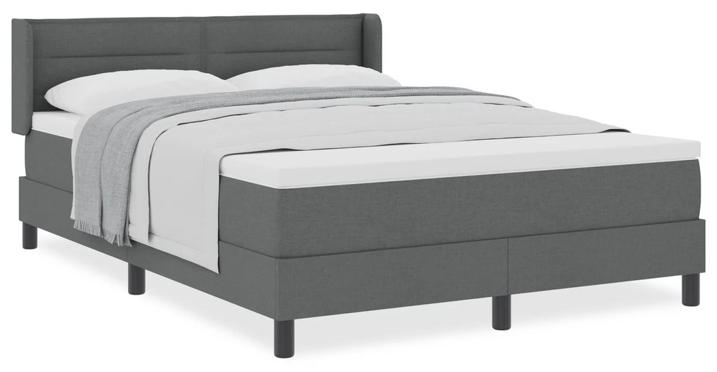 Cama Box com Colchão Cinza Escuro 140x200 cm Tecido, Cabeceira com Des