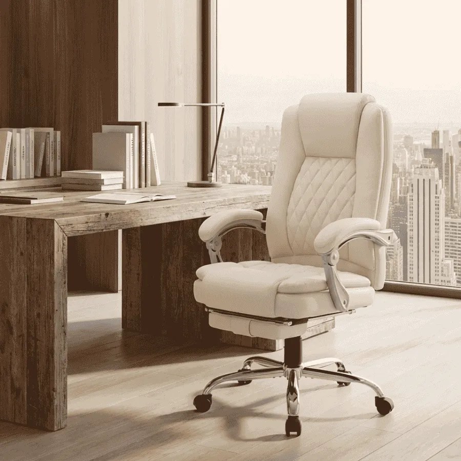 Cadeira de escritório Rubia com função de massagem em couro sintético creme