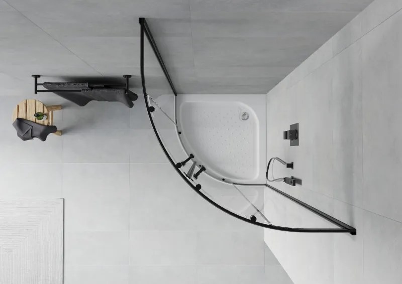 Mexen Rio cabine de duche semicircular 70 x 70 cm, transparente, preta + base de duche, branco - 863-070-070-70-00-4710