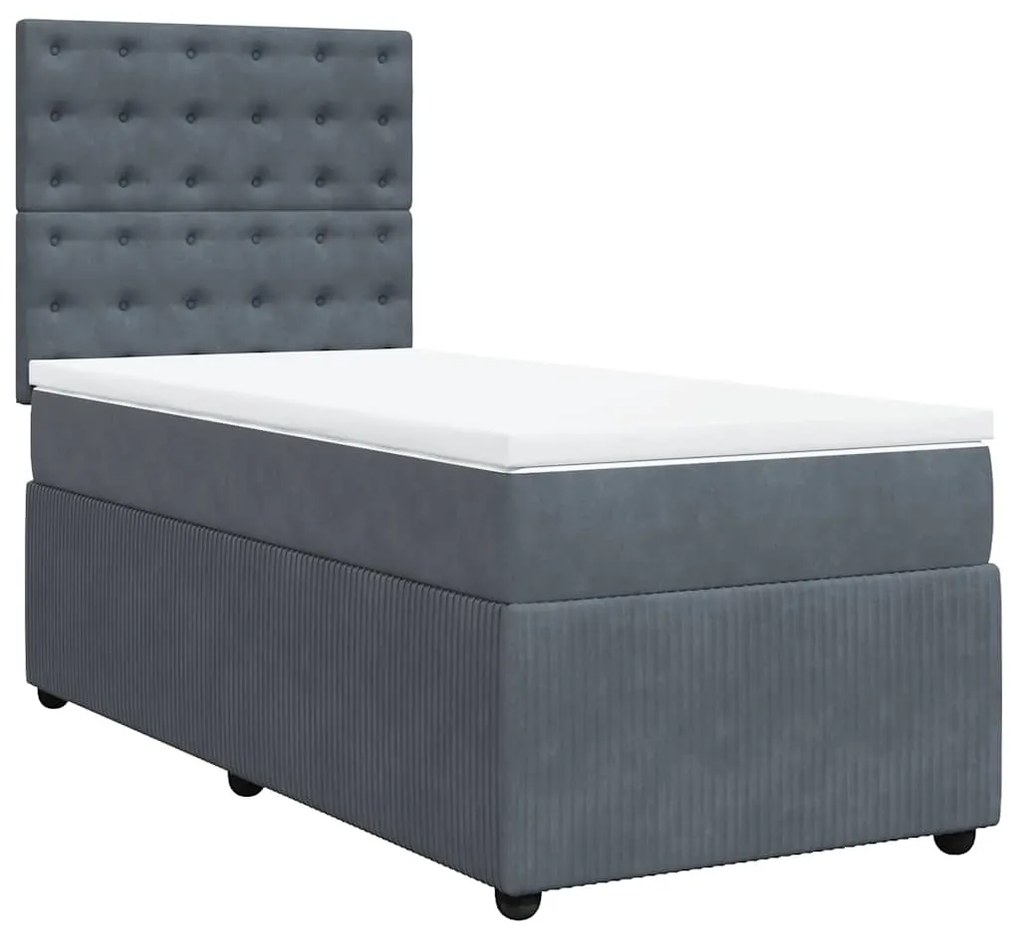 Cama com molas/colchão 90x200 cm veludo cinza-escuro