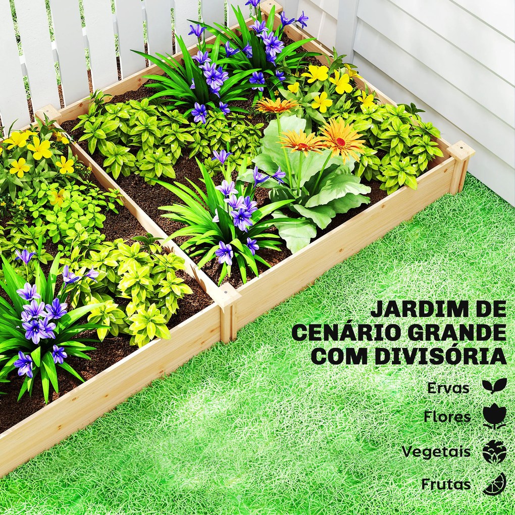 Floreira Elevada em Madeira Horta Urbana para Cultivar Plantas com Divisor e Base Aberta 235x121x26 cm Madeira