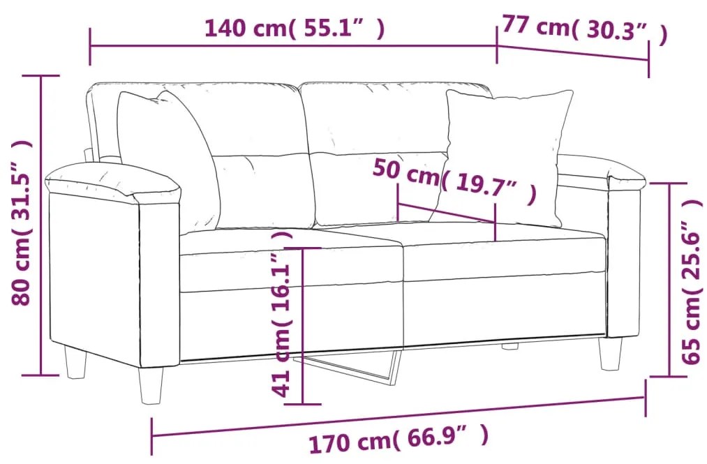 Sofá 2 lugares c/ almofadas 140 cm microfibra cinza-acastanhado
