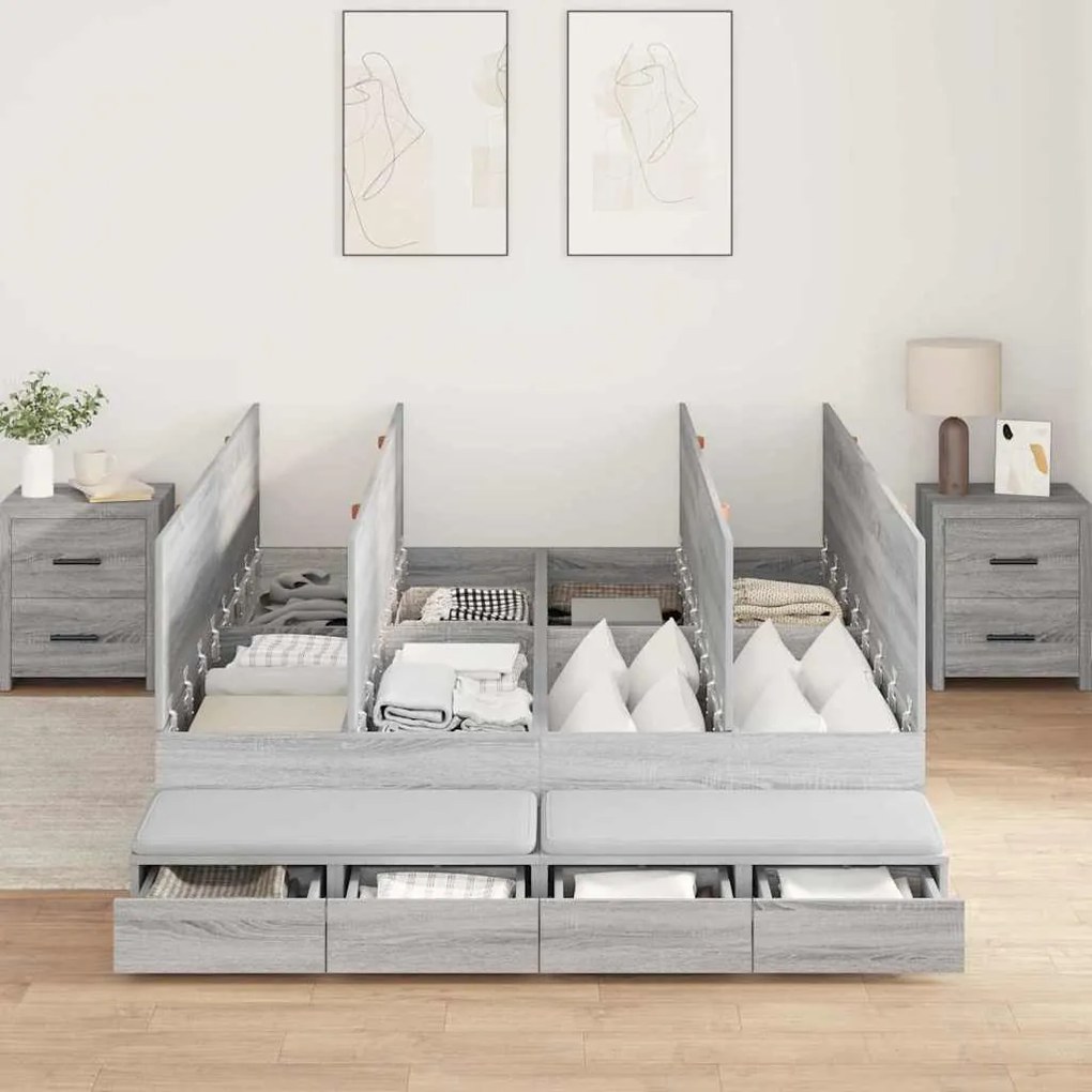 Estrado de Cama com Arrumação Cinza Sonoma 135x190 cm