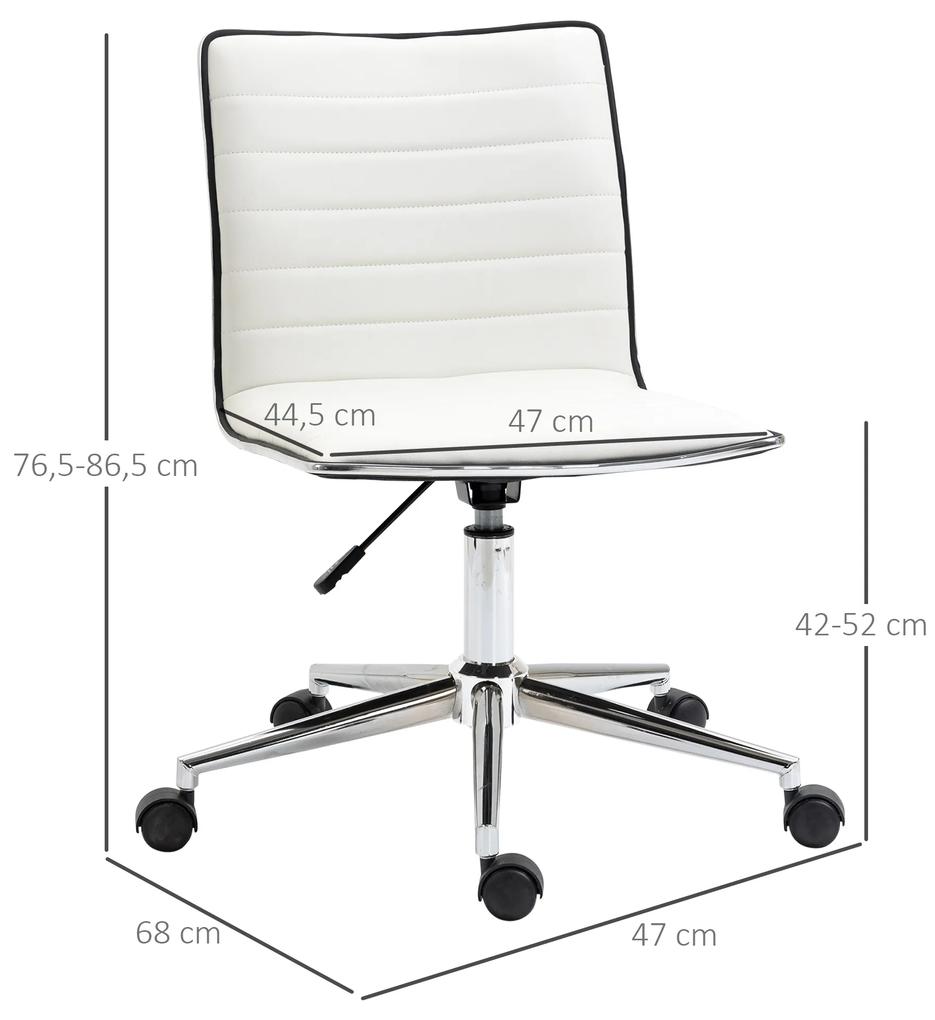 Cadeira de Escritório Ergonômica Giratória com Altura Ajustável Encosto Estofado em Couro Sintético Carga 120kg 47x57x76,5-86,5cm Branco