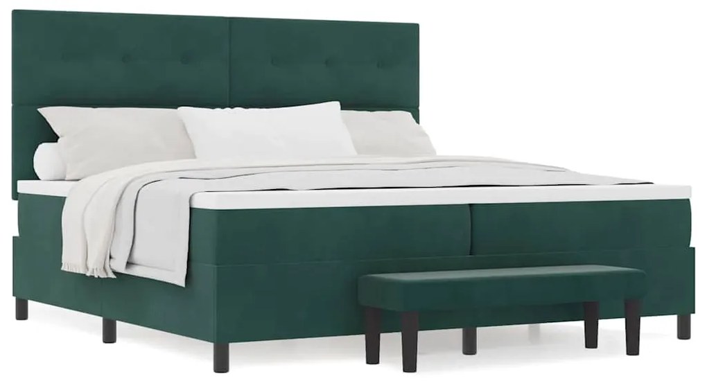 Cama Box Spring com Colchão e Banco Verde Escuro 200x200 cm Veludo