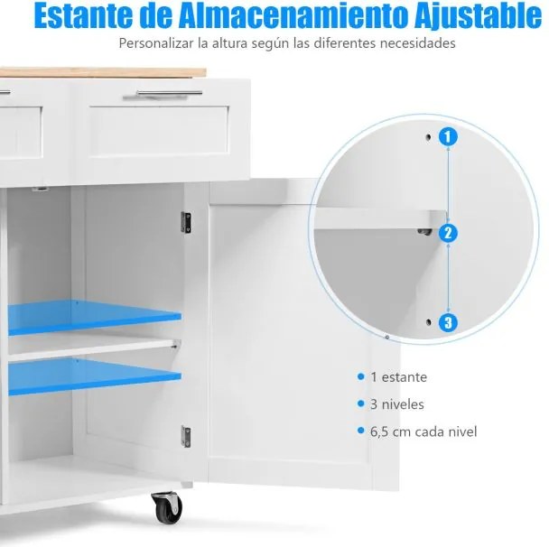 Ilha de Cozinha "Lund" – Carro de Serviço com Gavetas, Armários e Roda