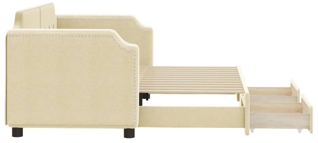 Sofá-cama com gavetão e gavetas 80x200 cm tecido cor creme