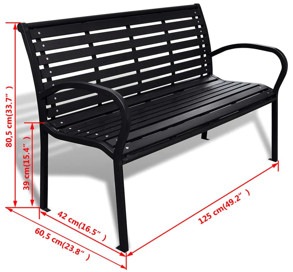 Banco de jardim 125 cm aço e WPC preto