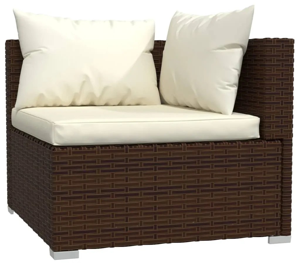 4 pcs conjunto lounge jardim c/ almofadões vime PE castanho