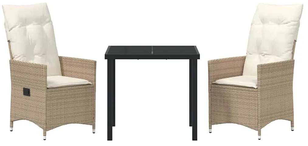 conjunto de jantar de jardim com 3 peças e almofadas em poli-rattan be