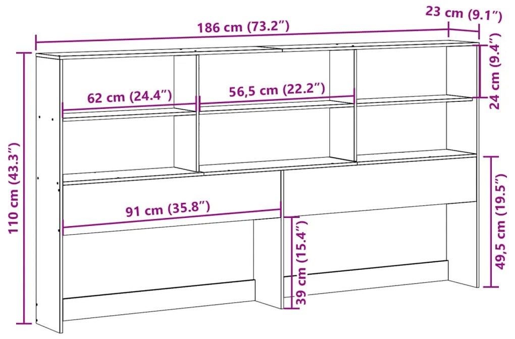 Cabeceira com arrumação 180 cm pinho maciço castanho-mel