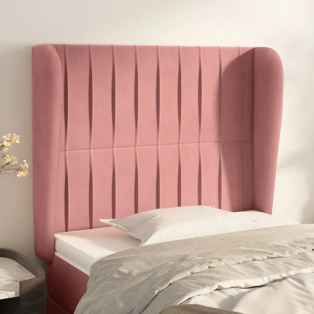 Cabeceira de cama c/ abas veludo 83x23x118/128 cm rosa