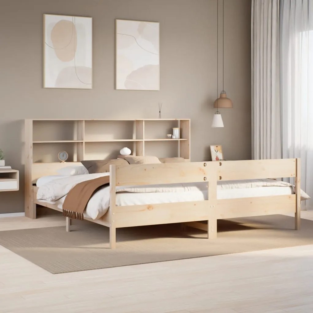 vidaXL Cama com estante sem colchão 180x200 cm pinho maciço