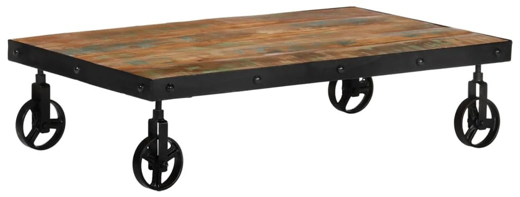 Mesa de centro c/ rodas 100x60x26 cm madeira recuperada maciça