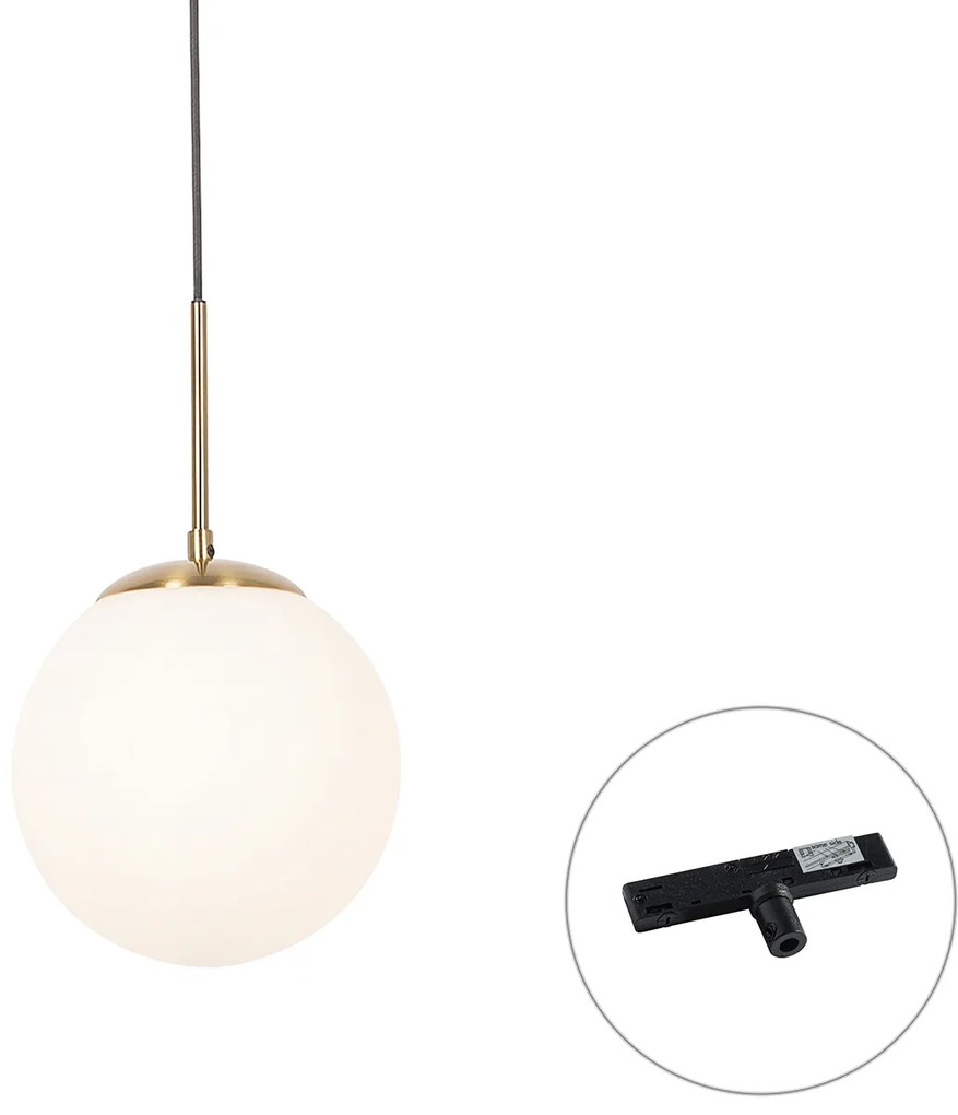 Candeeiro Pendente Art Deco Dourado com Vidro Opalino Incl. Adaptador de Calha Monofásico Preto - Slimline Flore