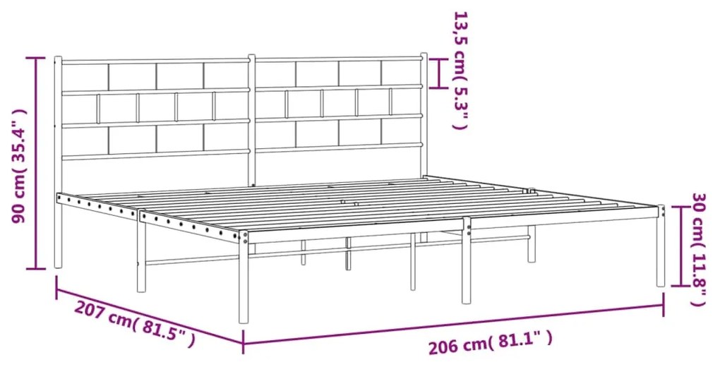 Estrutura de cama com cabeceira 200x200 cm metal preto