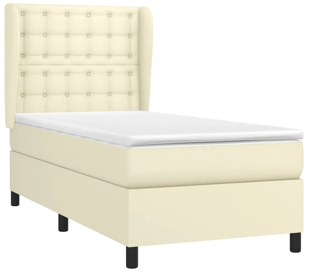 Cama com molas/colchão 100x200 cm couro artificial cor creme