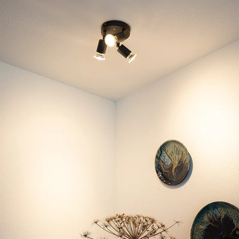 Projetores industriais pretos inclináveis redondos 3 luzes - Jeany