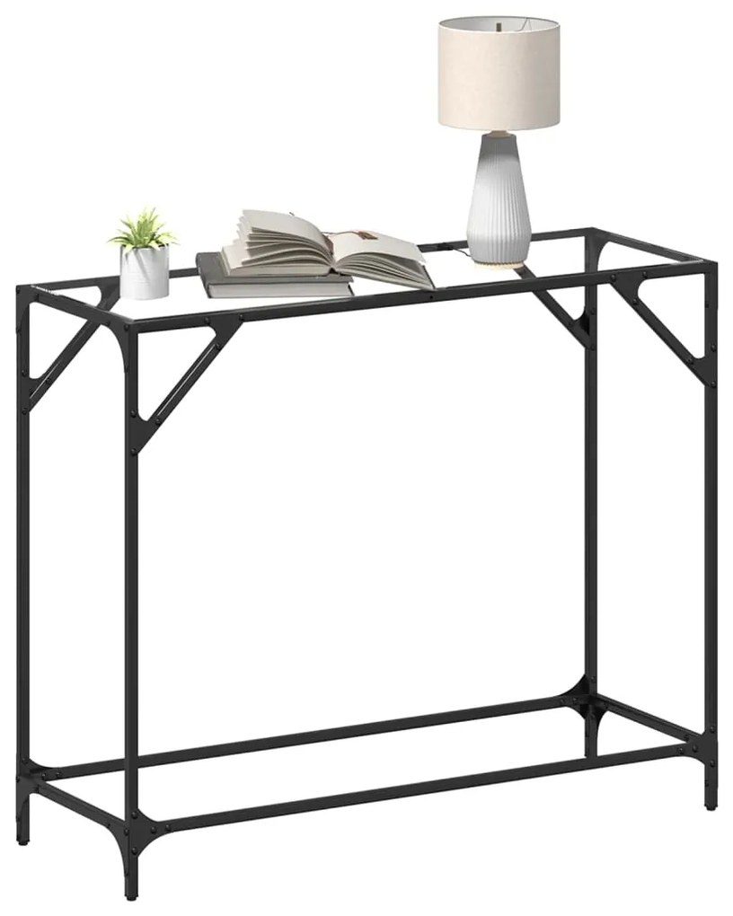 Mesa consola com tampo em vidro transparente 98x35x81 cm aço