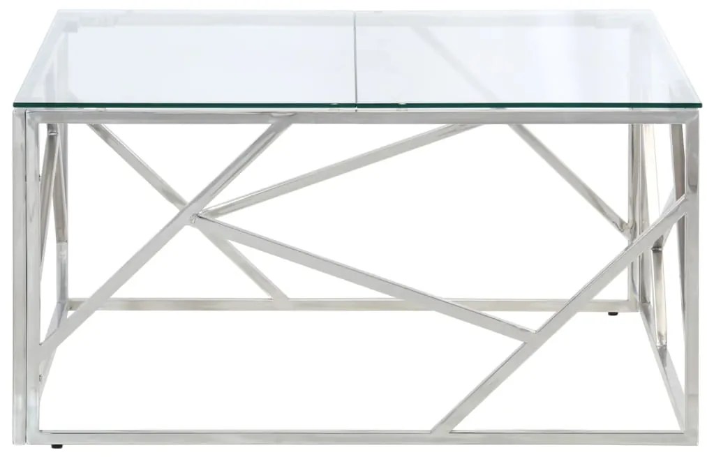 Mesa de centro aço inoxidável e vidro temperado prateado