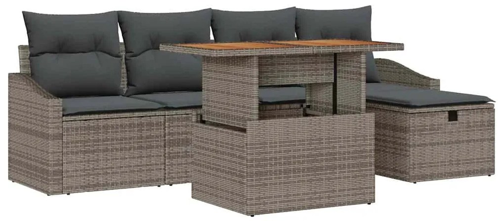 Conjunto de sofá de jardim de 6 peças com almofadas cinzas em poliratt