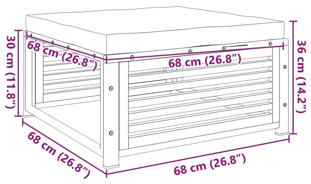 Banco de jardim com almofadão 68x68x30 cm acácia maciça