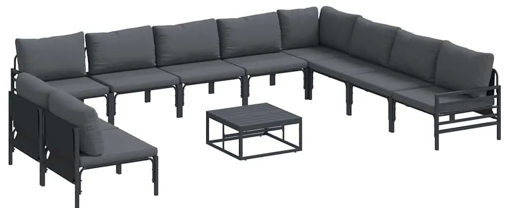 Conjunto de Sofá de Jardim 11 pcs Cinzento-escuro Aço