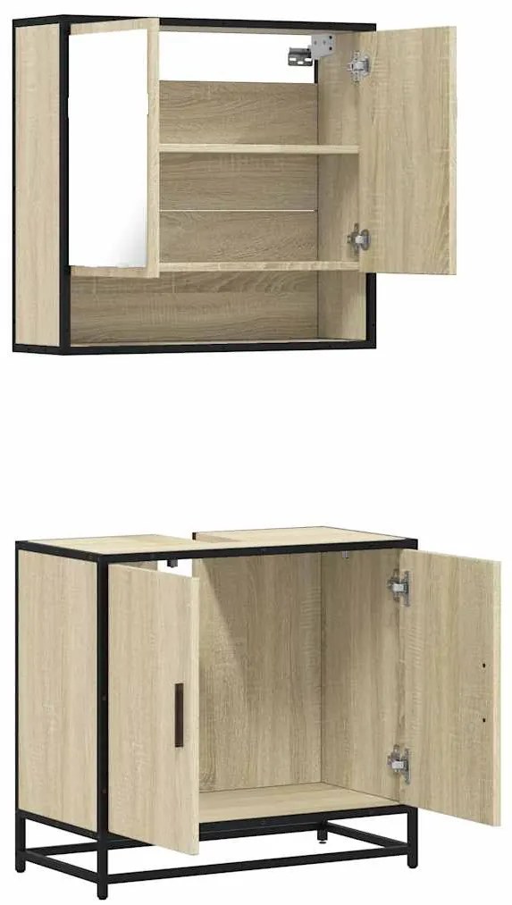 2 pcs conj. móveis casa banho derivados madeira carvalho sonoma