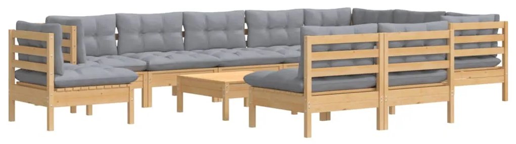 11pcs conjunto lounge de jardim + almofadões cinza pinho maciço