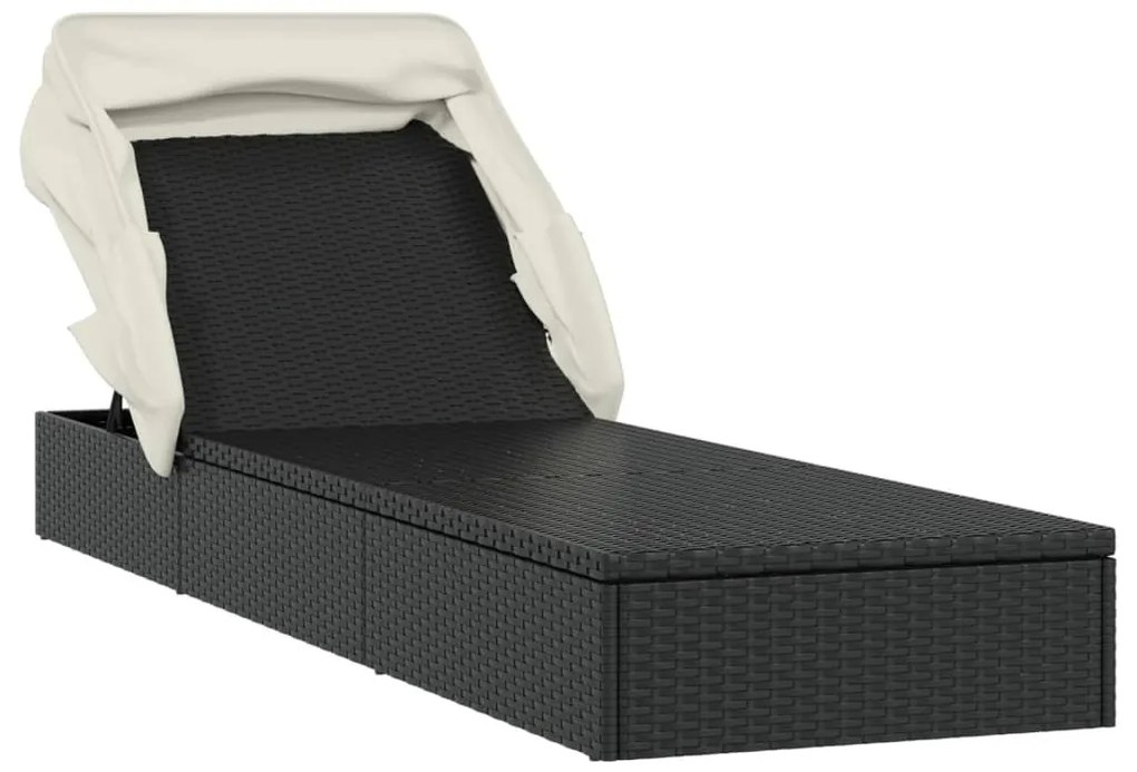 Espreguiçadeira c/ teto dobrável 213x63x97 cm vime PE preto