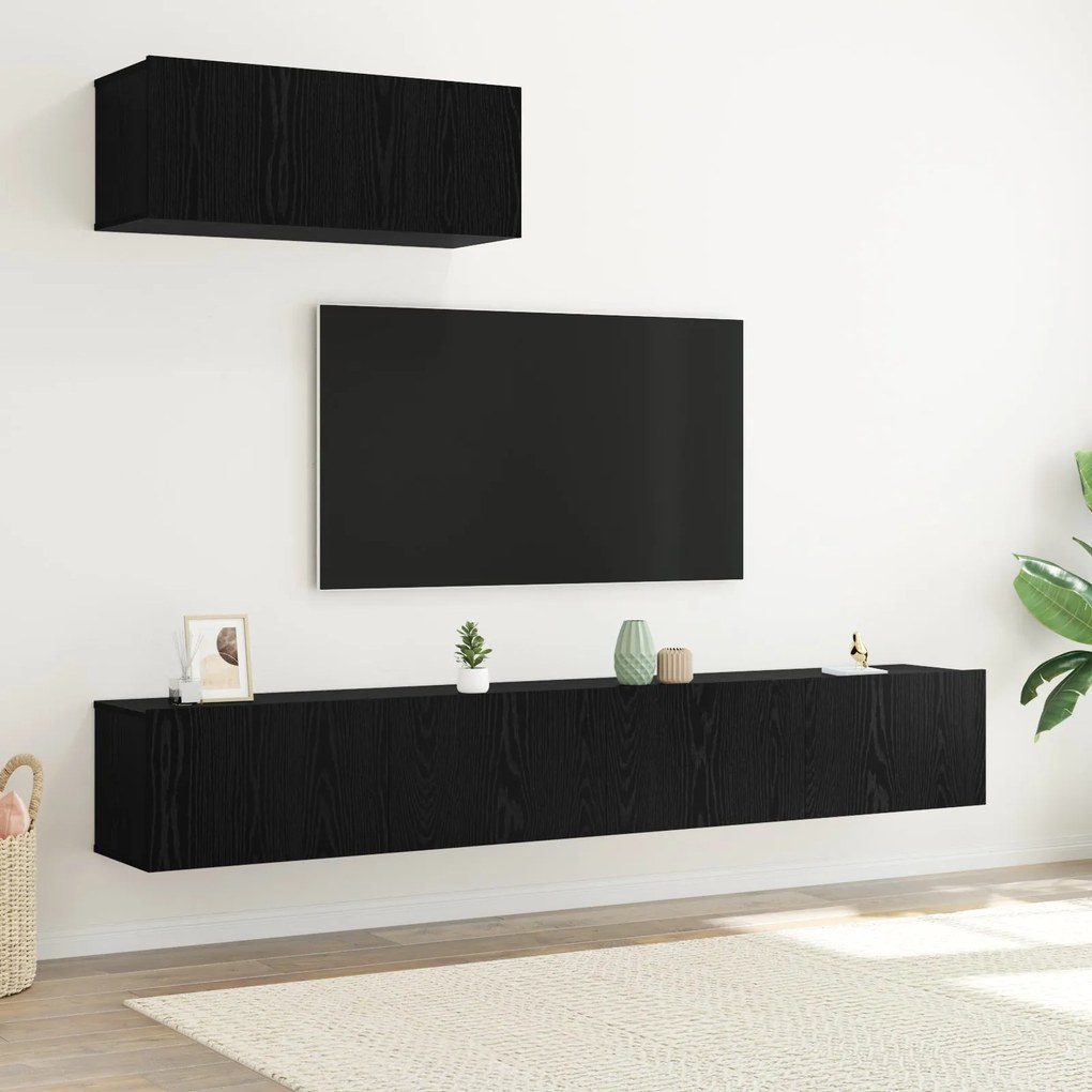 Conjunto de Armário de TV de 3 Peças Montado na Parede Carvalho Preto
