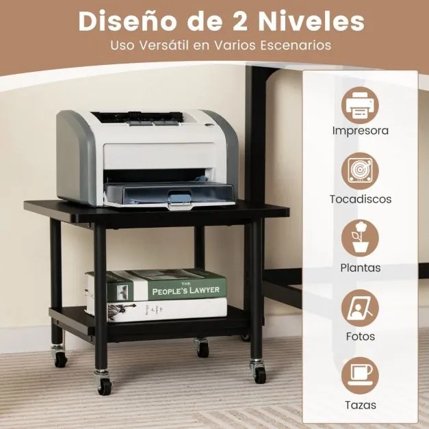 Mesa para impressoras com 4 rodas e mecanismo de bloqueio Carro com rodas e Estante 49 x 40 x 38 cm Preto