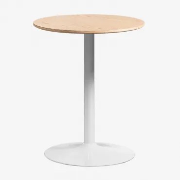 Mesa De Jantar Redonda Em Mdf E Ferro Yvetta Ø60 Cm & Branco & Castanho Roble - Sklum