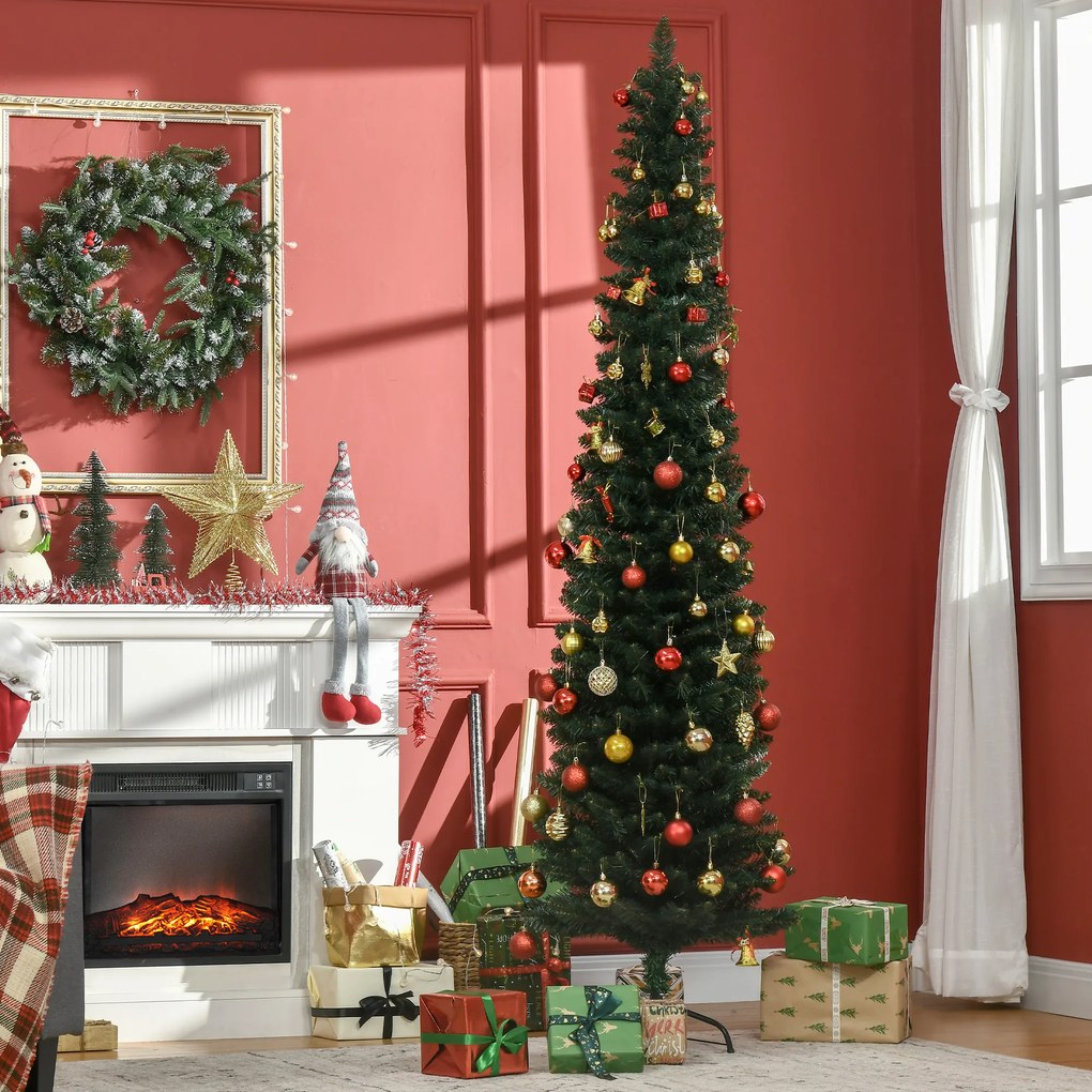 Árvore de Natal Artificial Altura 210cm com 510 Ramos de Folhas de PVC Ignífugos Base Dobrável e Suporte Metálico Verde