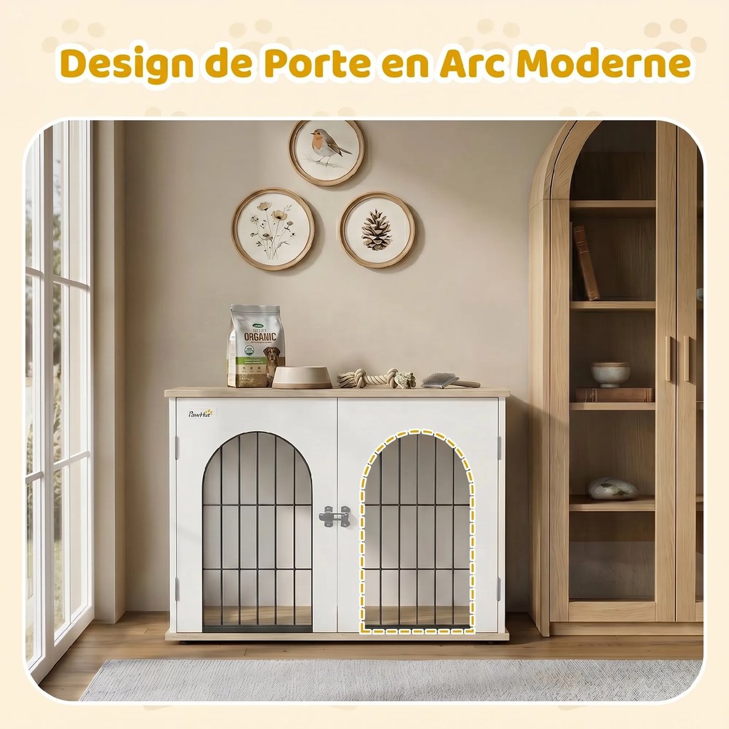 Gaiola para cães, móvel 80 x 56 x 59 cm, gaiola interior para cães em forma de arco com porta dupla, que também serve como mesa auxiliar, em metal, br