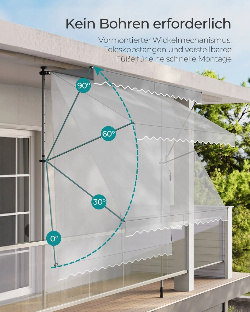 Toldo retrátil jardim de fixação com manivela 350 x 120 cm cinzento